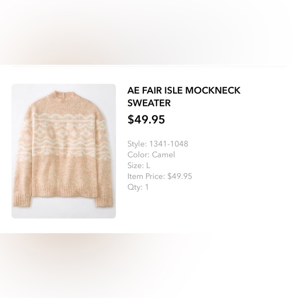 American Eagle Fair Isle Mockneck Soft Sweater in Camel - Large - Picture 7 of 7